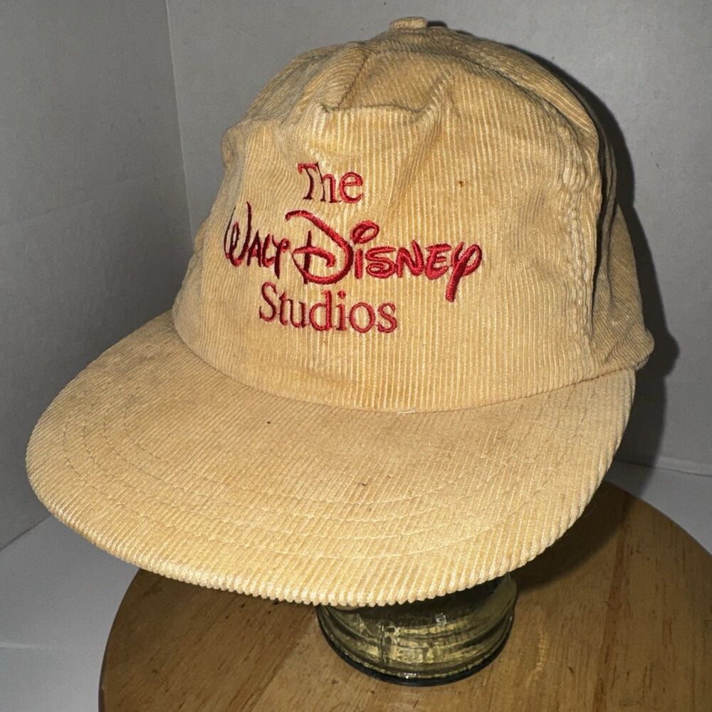Vintage Walt Disney Studios Corduroy Hat USA Snapback Beige 90s Cap RARE